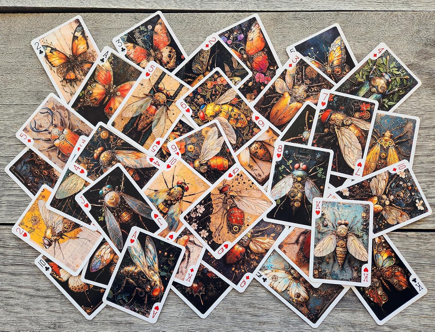 Steampunk INSECTARIUM Playing Cards Poker Deck ~ Butterflies Beetles Dragonflies and Moths in Ornate Intricate Steampunk-Inspired Style with Brass Metallic Details and Rich Vintage Textures image 5
