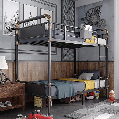 Alohappy Litera de tamaño individual sobre individual, literas convertibles en 2 camas individuales, escalera extraíble y barandilla de seguridad