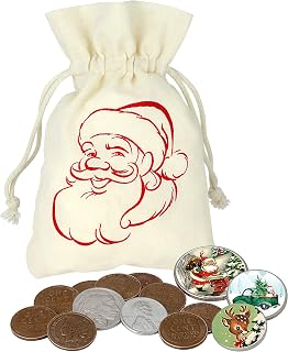 Rare Coins and Colorized Vintage Christmas Coin Collection in Santa Canvas Bag | Holiday Hobbiest Set | Certificate of Authenticity