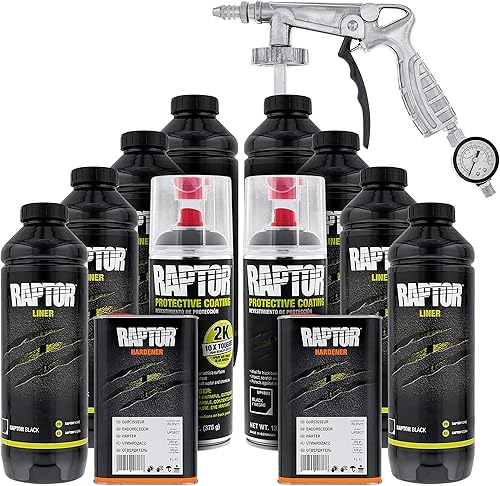 Miniatura 2 de U-Pol Raptor Kit de 8 cuartos de galón  Kit de revestimiento en aerosol de uretano negro para caja de camioneta con pistola de pulverización de capa