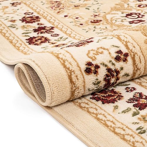 Miniatura 7 de Well Woven Aubusson - Alfombra de medallón floral marfil (3 pies 3 pulgadas x 5 pies) - Alfombra atemporal francesa, tradicional, fácil cuidado y