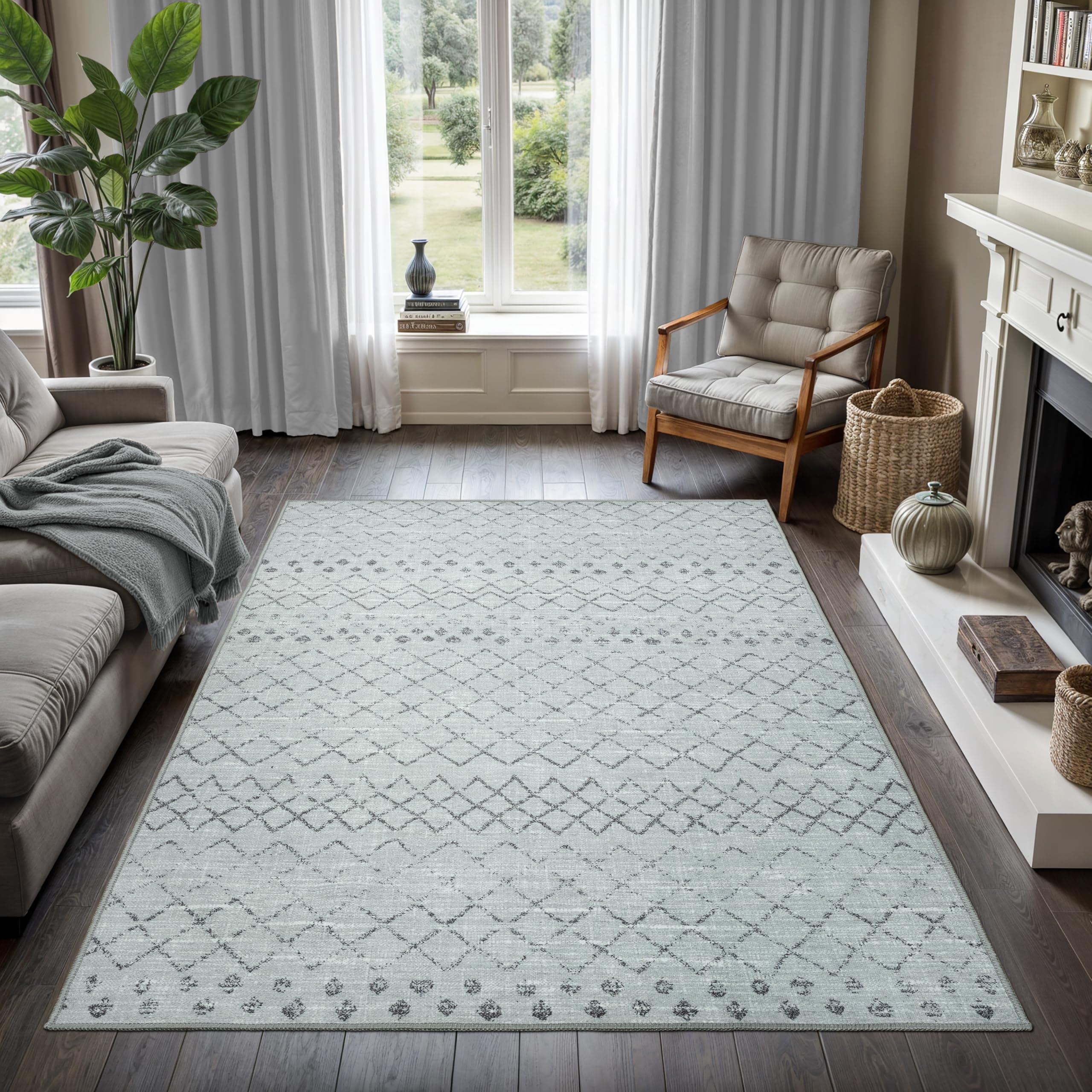 GLN Rugs Contemporary Collection - Machine Washable Area Rug, Contemporary Washable, Non Slip, Low Pile Chenille Rug, Living Room, Bedroom, Kitchen