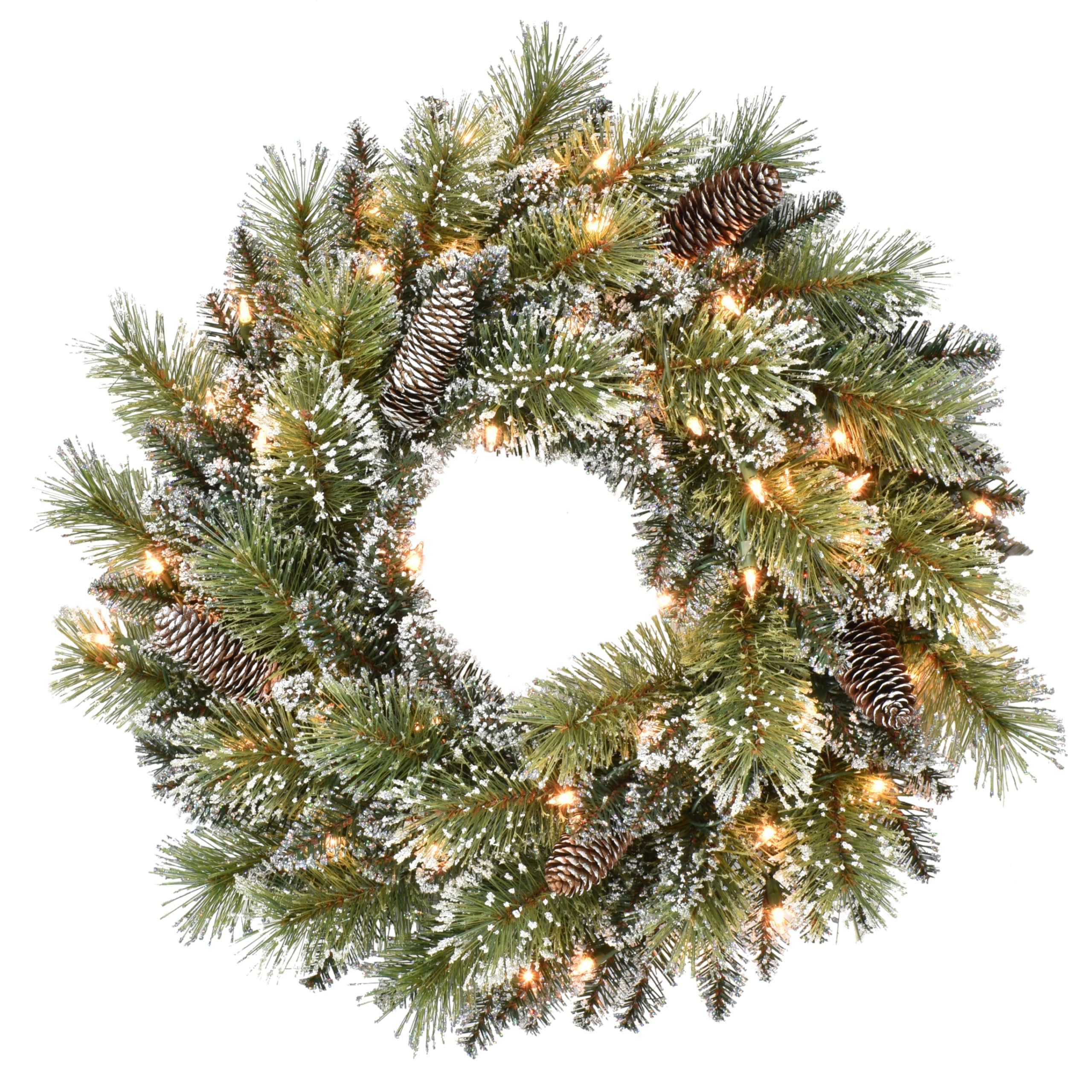 Puleo International 24 inch Pre-Lit Snowy Wreath with 50 Clear Incandescent Lights