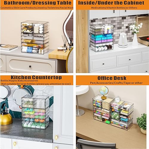 Miniatura 4 de Yieach Paquete de 3 organizadores de cajones transparentes apilables, cajones de almacenamiento de acrílico con 10 cajones, organizador de