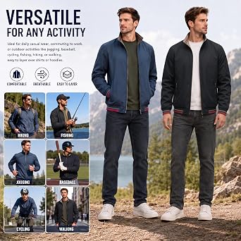 Men’s Reversible Jacket Lightweight Windbreaker Stand Collar Outdoor Coat with Zipper Pockets
