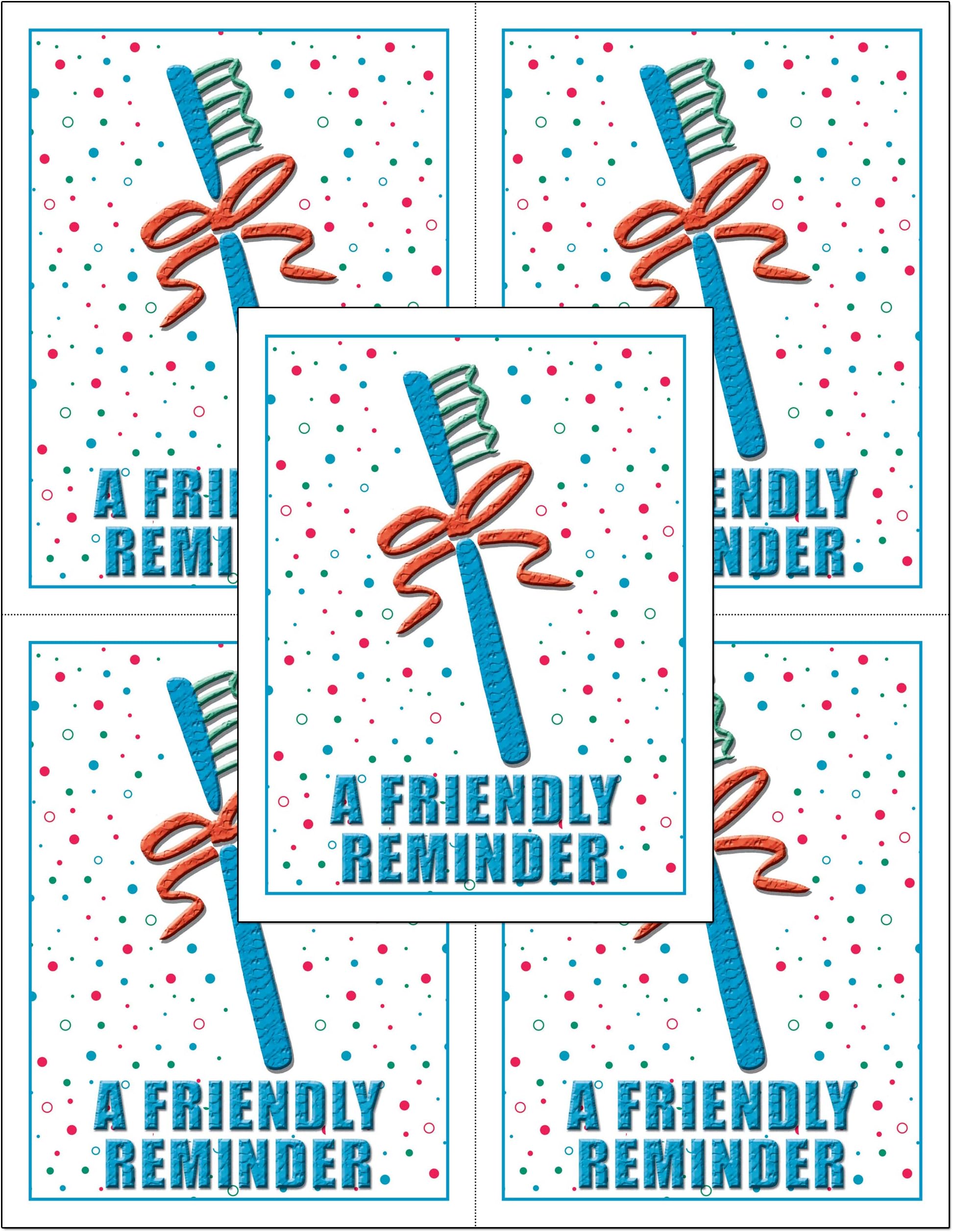 Custom RecallDental Laser Appointment Reminder Postcards with Personalizable Backs. 4 Cards Micro Perforated for Tear-off at 4.25" x 5.5" on an 8.5" x 11" Sheet of 8 Pt Card Stock. (500)