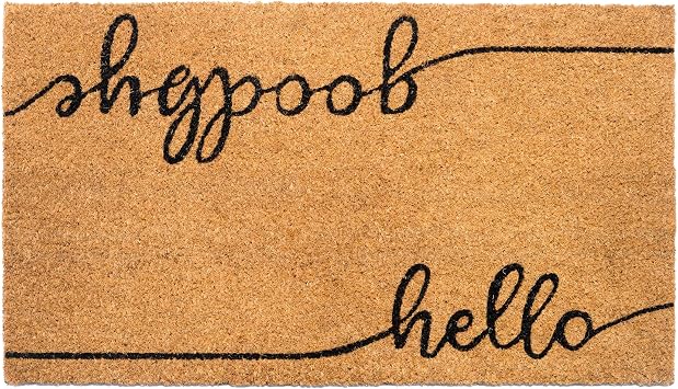 Natural Coco Coir Doormat with Hello Goodbye Print, 30x17X0.6