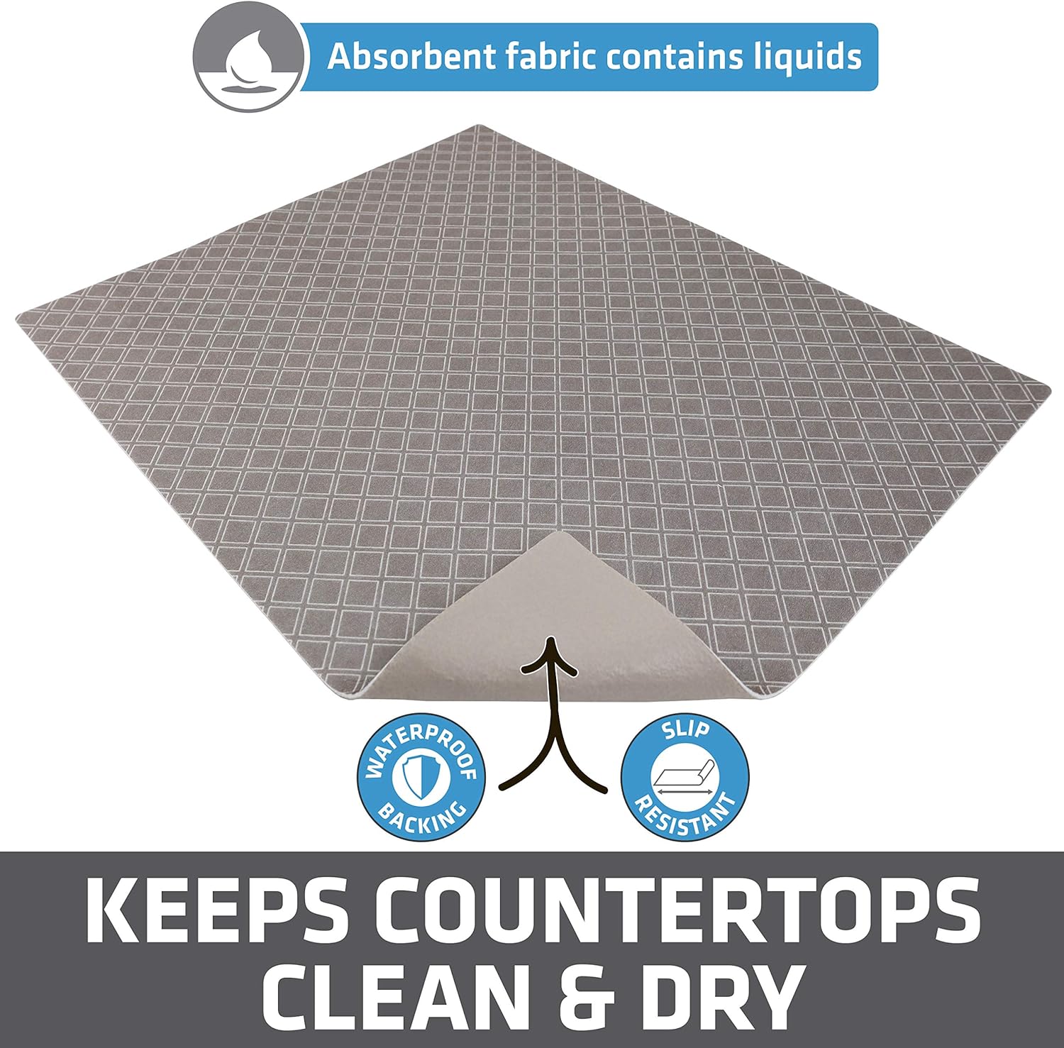 Drymate Premium Dish Drying Mat, XL Size (19” x 24”), Absorbent Fabric Low-Profile Kitchen Drying Pad – Waterproof – Machine Washable/Durable (Made in the USA) (Taupe Diamond Squares): Home & Kitchen