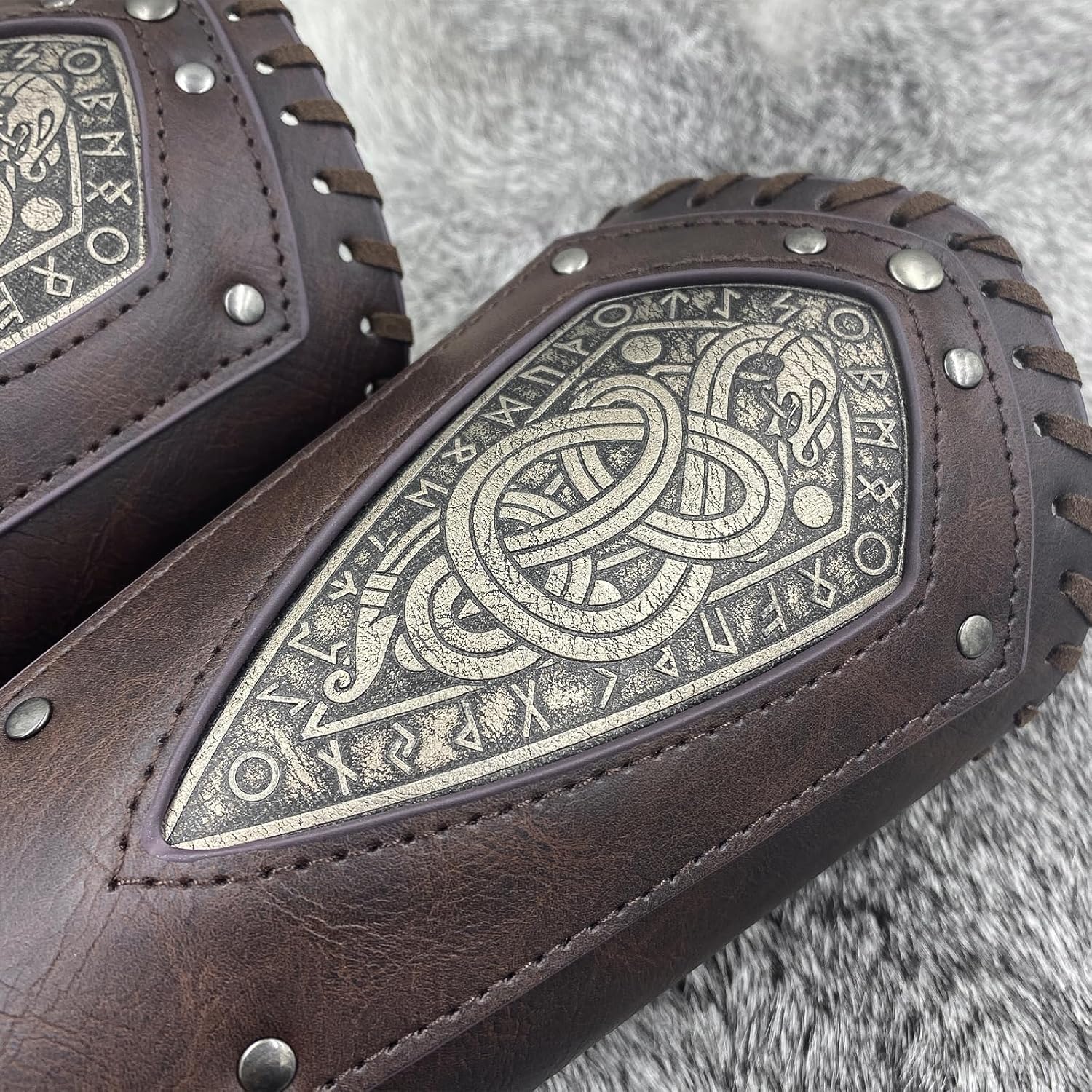 HiiFeuer Viking Embossed Dragon Faux Leather Arm Guards, Medieval Vintage Mercenary Arm Bracers, Retro Knight Gauntlets - Image 5