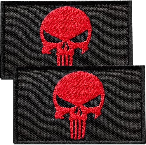 Juego de parches de calavera roja de 2 piezas, parches tácticos bordados, parches militares con parches de sombrero de velcro, mochila táctica,