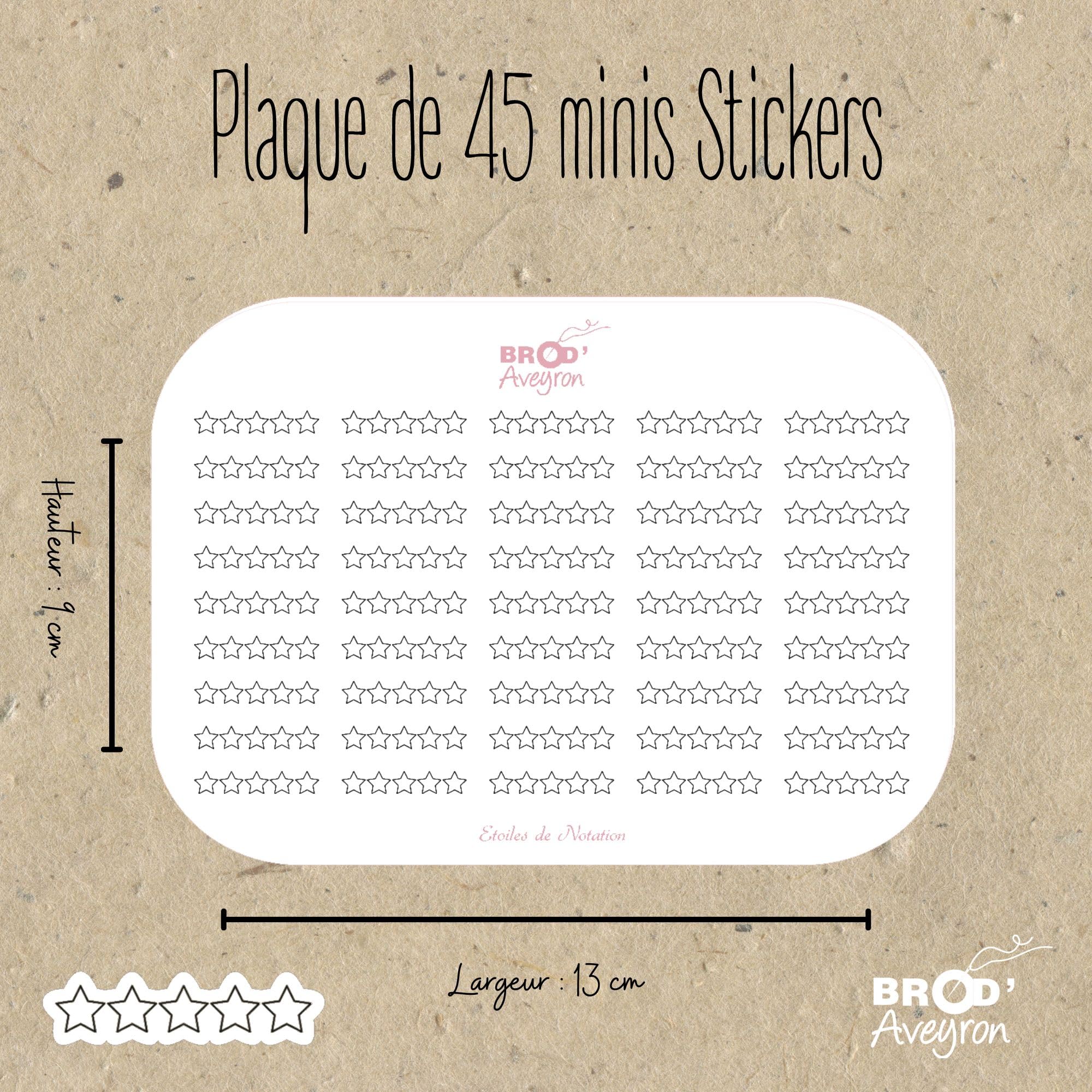 Lot de 2 plaques de 45 mini-Stickers Autocollants Etoiles de notation