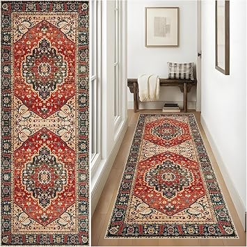 Hallway Rug Extra Long Non Slip Runner Rug Vintage Runner Rugs for Hallway Non-Slip Hallway Runner Mat Long Washable Entryway Rug Kitchen Rugs for Kitchen Doorway Laundry Room 40 x 80 cm