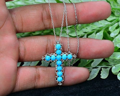 Miniatura 6 de Natural 0.157 in redondo durmiente belleza turquesa piedra preciosa santa cruz colgante collar diciembre piedra natal turquesa joyería regalo de