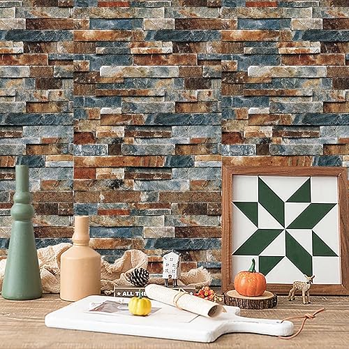 Miniatura 5 de CAX Papel tapiz de piedra para despegar y pegar, papel tapiz de piedra sintética de 17.5 x 120 pulgadas, papel de contacto de ladrillo autoadhesivo