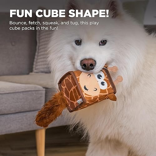 Miniatura 2 de Outward Hound Fire Biterz Cubez Brown Giraffe Squeaky Ballistic Firehose Dog Toy