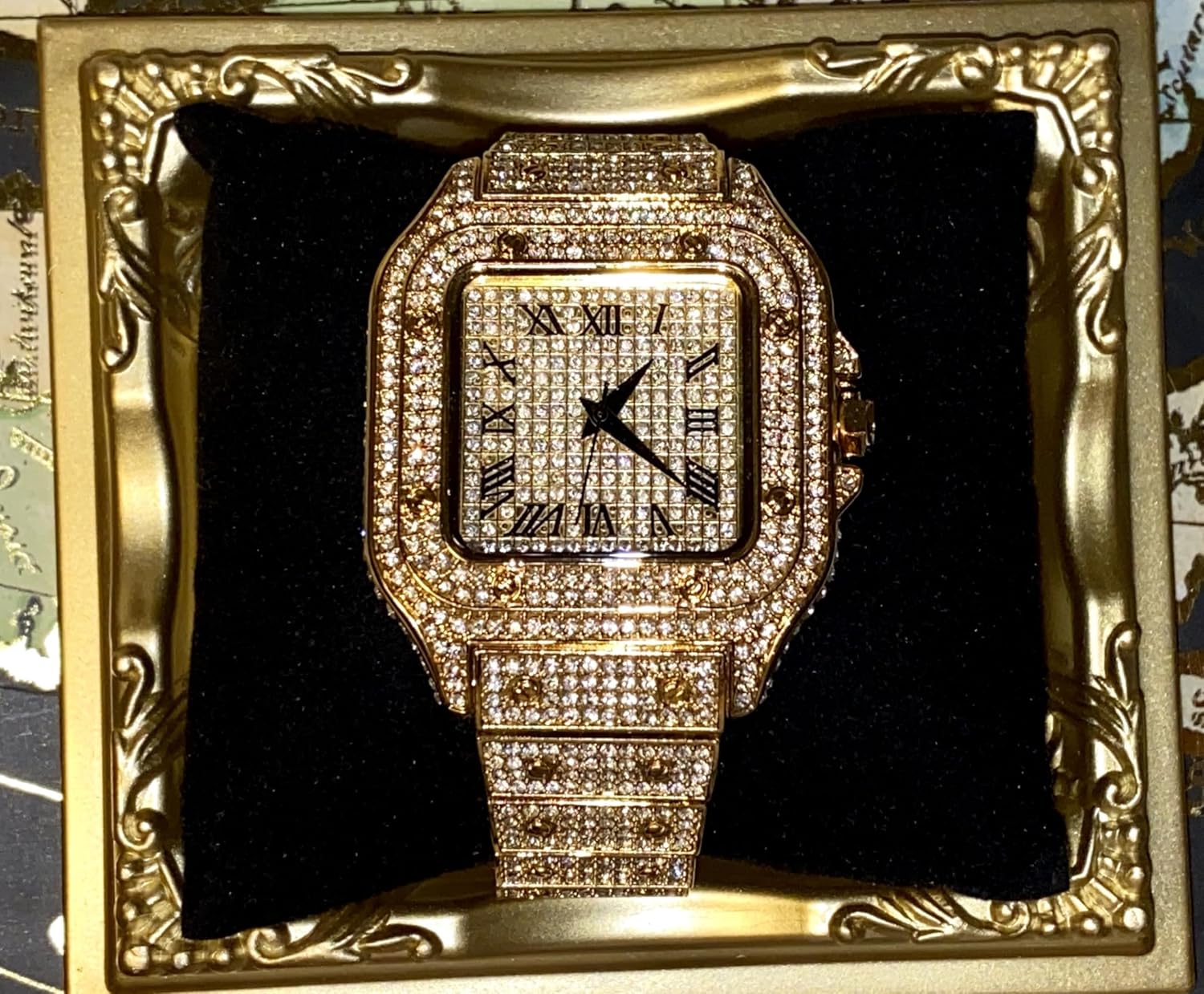 Men's Wrist Gold Silver Watch Band Luxury CZ Diamond Iced Bracelet Roman Numeric Square Dial Watch For Men Women Hip Hop Rapper Choice, Men Watch, Men's Jewelry, Iced Custom Fit, Bust Down Watches