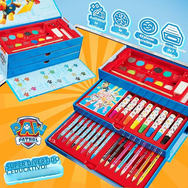 Foto 5 de 7 de Paw Patrol Maletín Pinturas para Niños, Kit de Dibujo con Rotuladores y Cera de Colores (Multicolor)