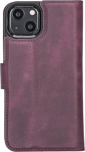 Miniatura 10 de Funda tipo cartera de cuero genuino hecha a mano compatible con iPhone 14 Pro Max, compatible con MagSafe, funda magnética desmontable con tarjetero