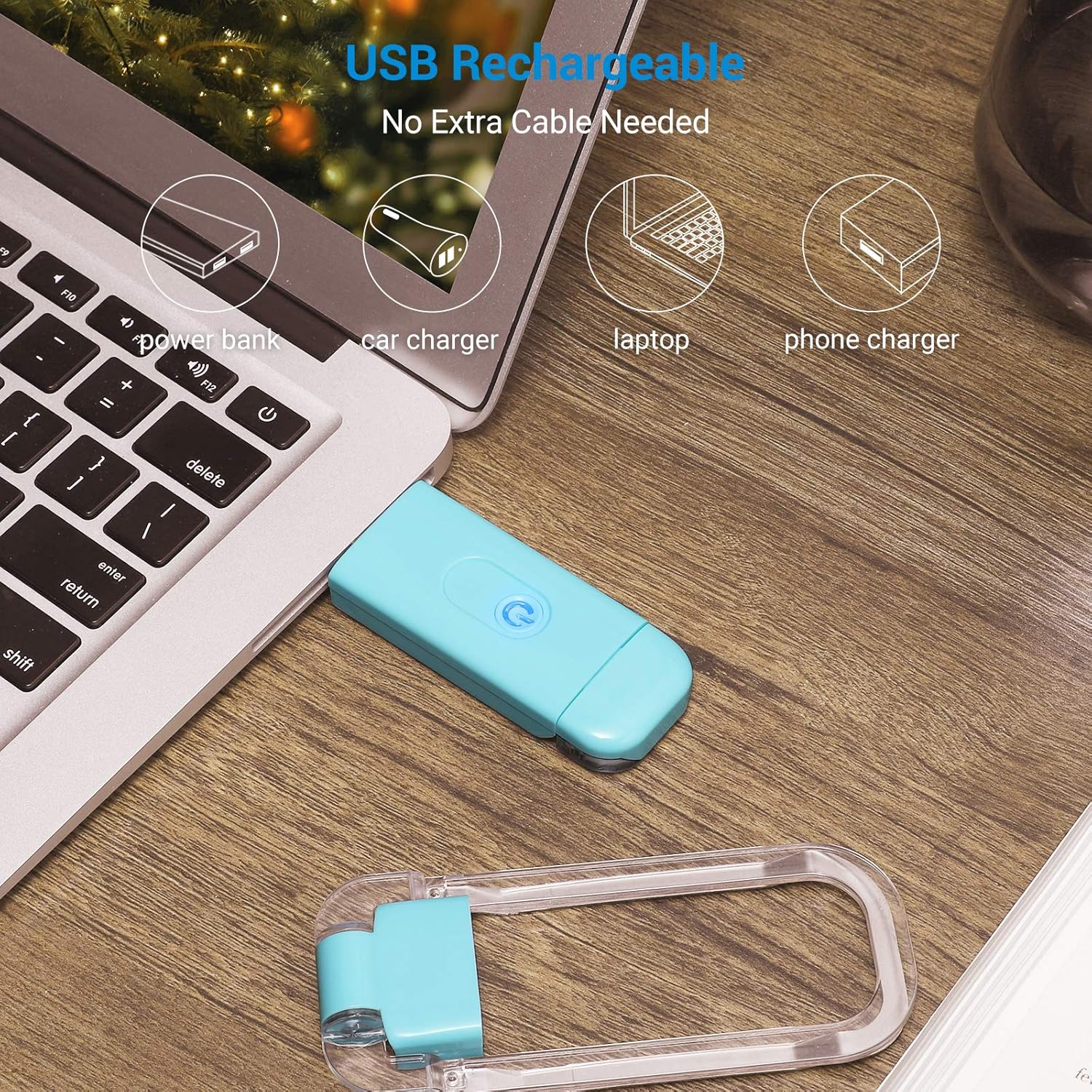 DEWENWILS USB Rechargeable Book Light for Reading in Bed, Warm White, Brightness Adjustable, LED Clip on Book Reading Lights, Perfect for Bookworms, Kids, Blue - - 