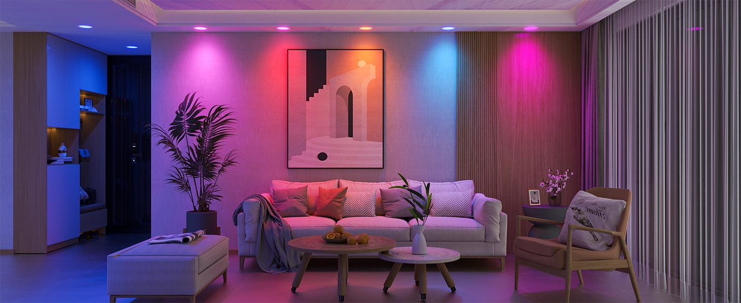 SikSog Smart Recessed Lighting 4 Inch RGBCW Color Changing 12W LED