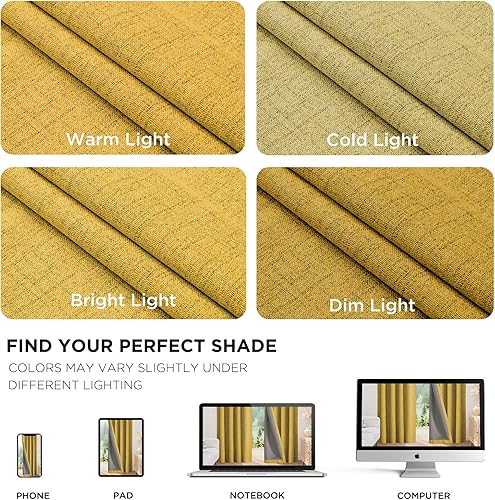 Miniatura 18 de Joydeco - Cortinas 100% opacas, 2 paneles de lino natural para oscurecer habitación/sala de estar, aislamiento térmico, trabillas traseras y