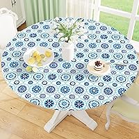 Vista 19 de Misaya - Mantel redondo ajustable con borde elástico, 100% impermeable y resistente al aceite, mantel de plástico con respaldo de franela de vinilo