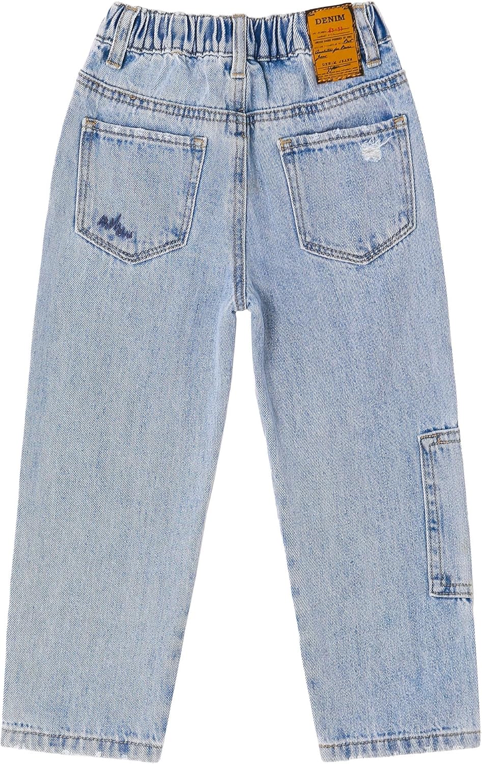 KIDSCOOL SPACE Baby Little Boys Jeans, Girls Elastic Waist Adjustable Ripped Patchworked Denim Pants - Image 2