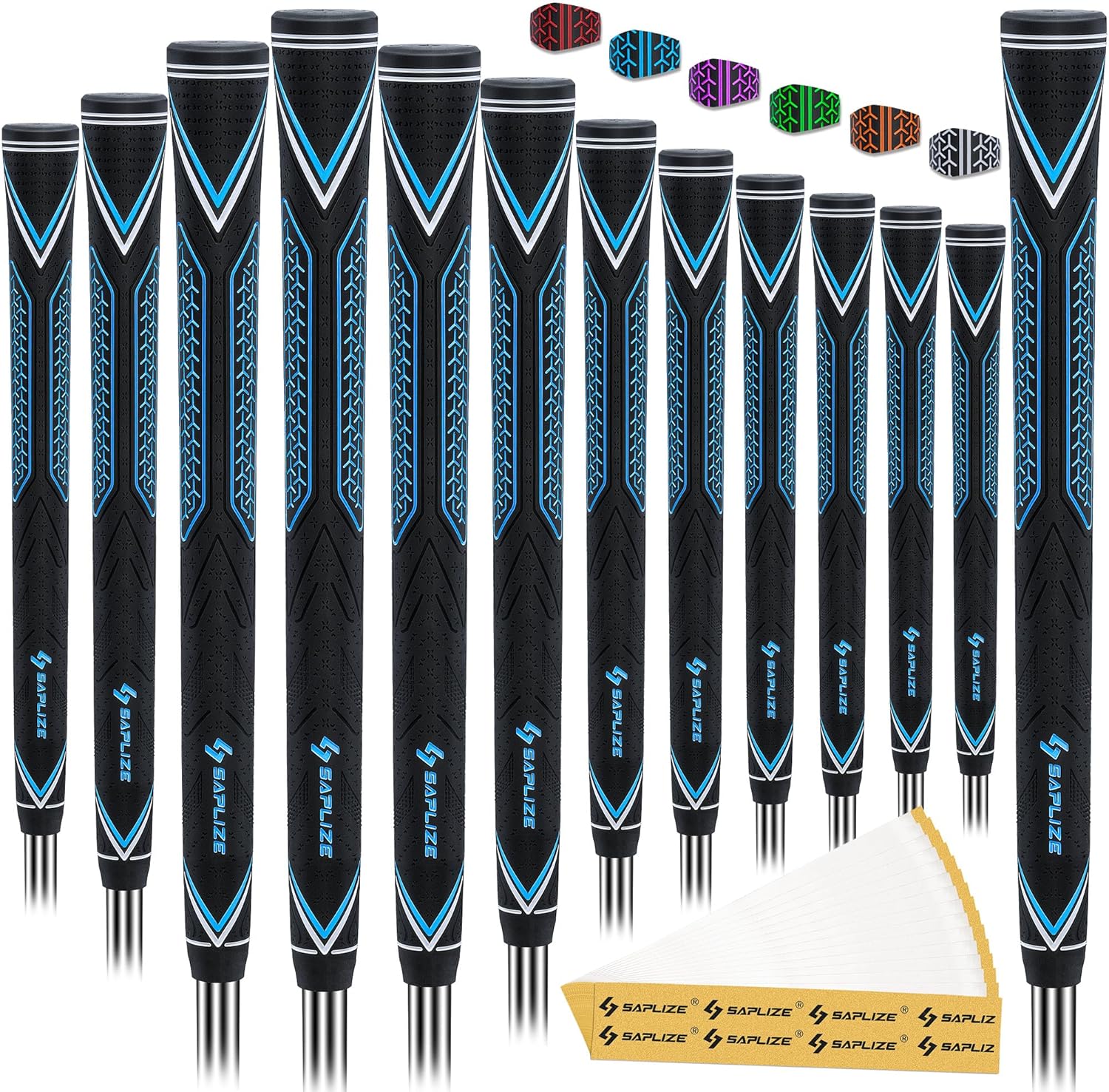 SAPLIZE High-Performance Rubber Golf Grips 13 Pack, High Shock Absorption, Non-Slip, Choose from 13 Grips with 15 Tapes or 13 Grips with All Kits, Available in Standard/Mid/Jumbo Sizes, CC10 Series