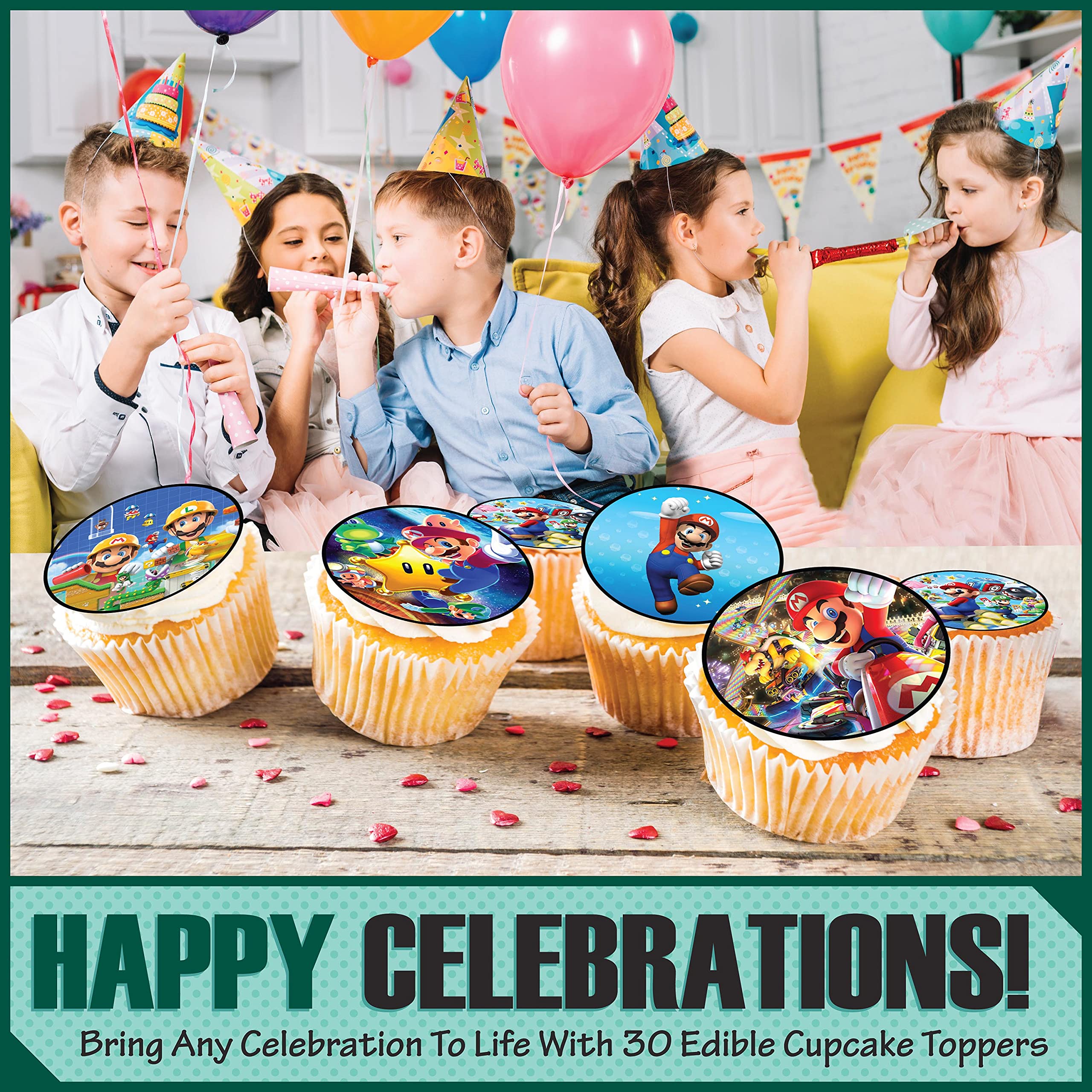 Buy 30 x Edible Cupcake Toppers Themed of Super Mario Collection of Edible Cake Decorations