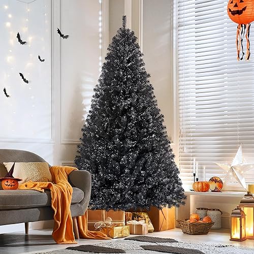 Miniatura 3 de Yaheetech - Árbol artificial color negro para Halloween o Navidad, con luces y bisagras, de 7.5 pies, para la decoración de las fiestas en el hogar,