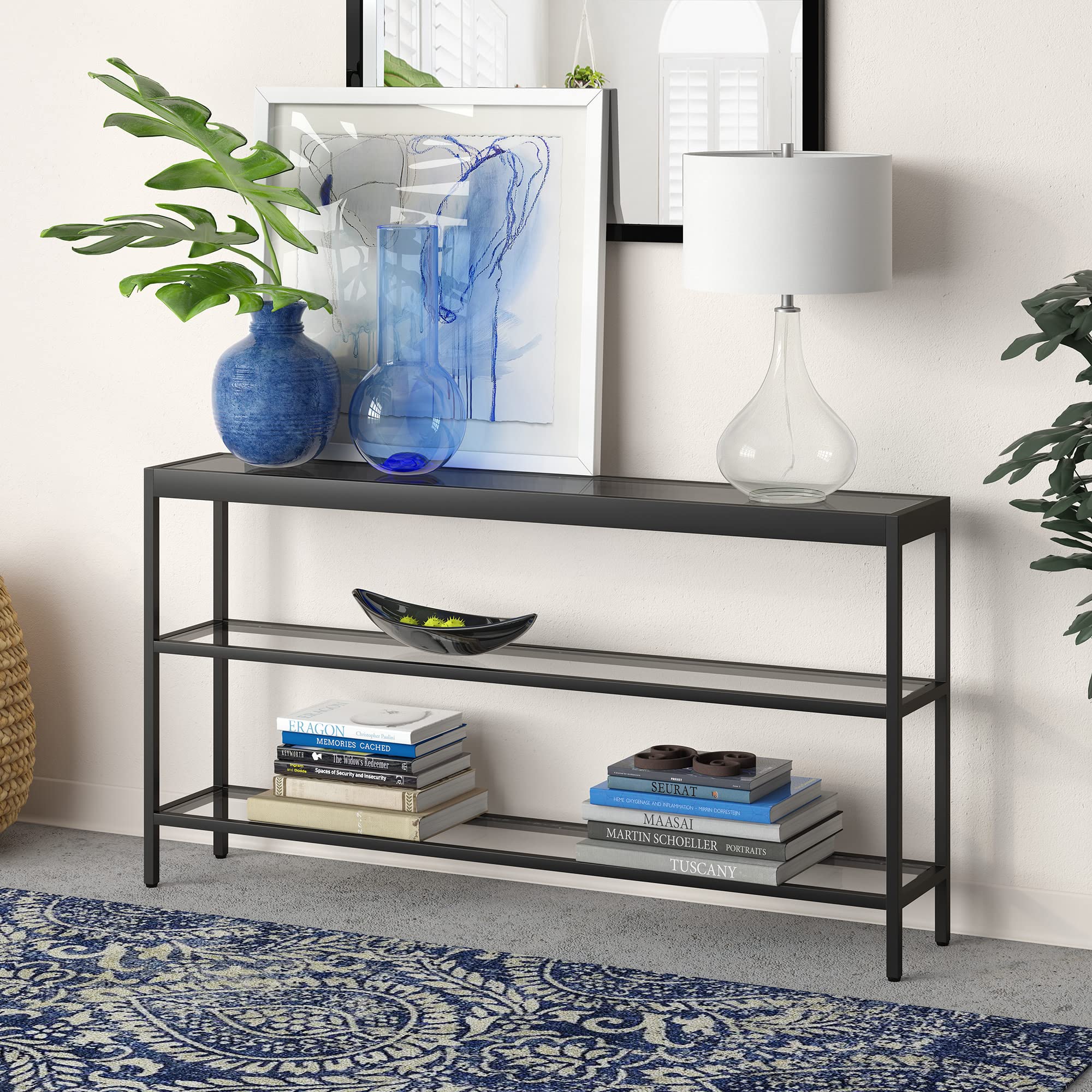 Photo 1 of Henn&Hart 55" Wide Rectangular Console Table in Blackened Bronze, Entryway Table, Accent Table for Living Room, Hallway Blackened Bronze 55" Wide Console Table Solid