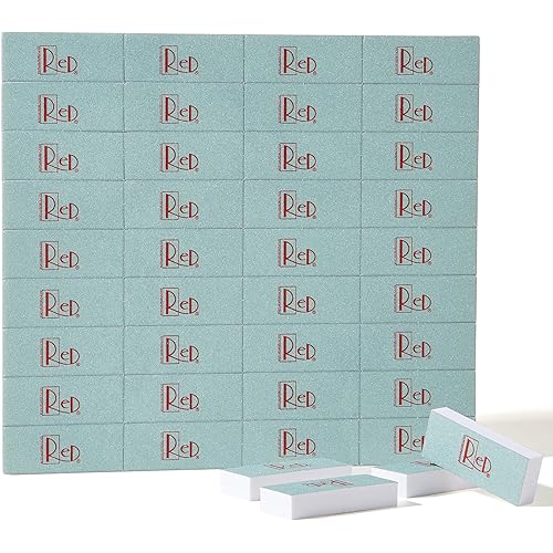 RED Dual-Sided Nail Buffer Block - 2-in-1 Grit Shine Files for Natural/Acrylic Nails, Compact Buffing Pads with Textured & Smooth Surfaces, 36 Pack