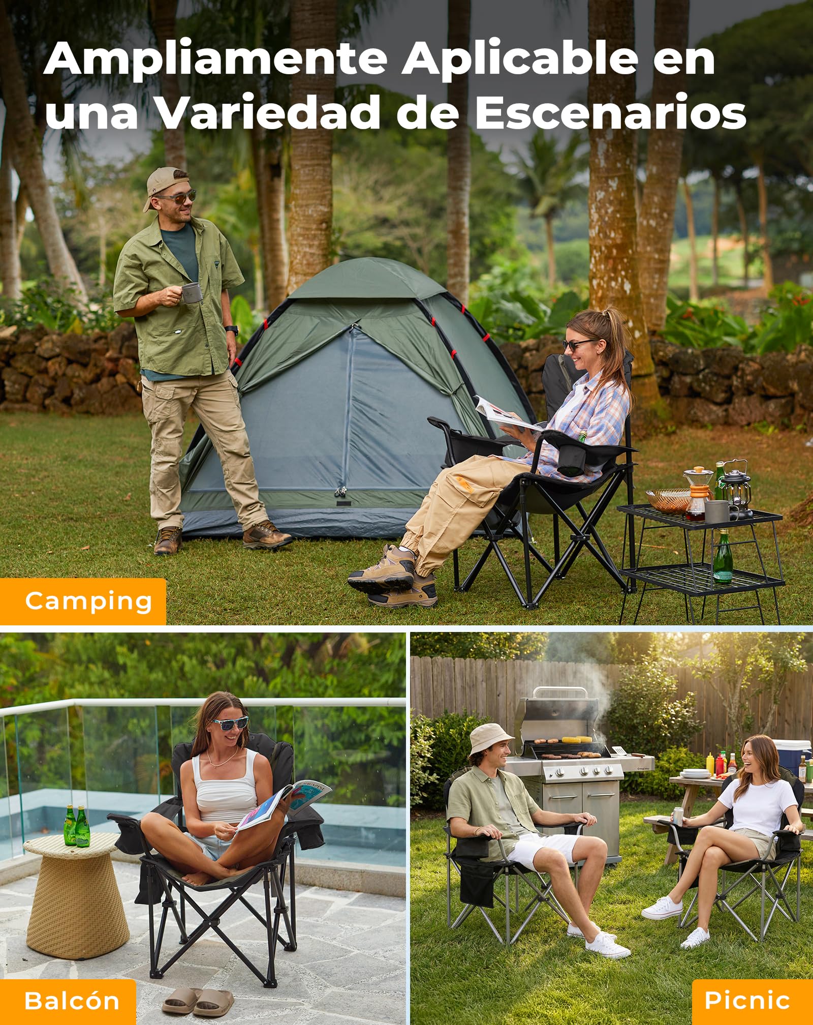 KingCamp Silla de Camping Plegable Ergonómica Acolchada XXL 250 kg