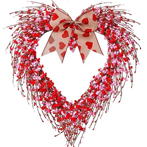 Sggvecsy 19in Heart Wreath Artificial Pink Jasmine Wreath Spring Summer