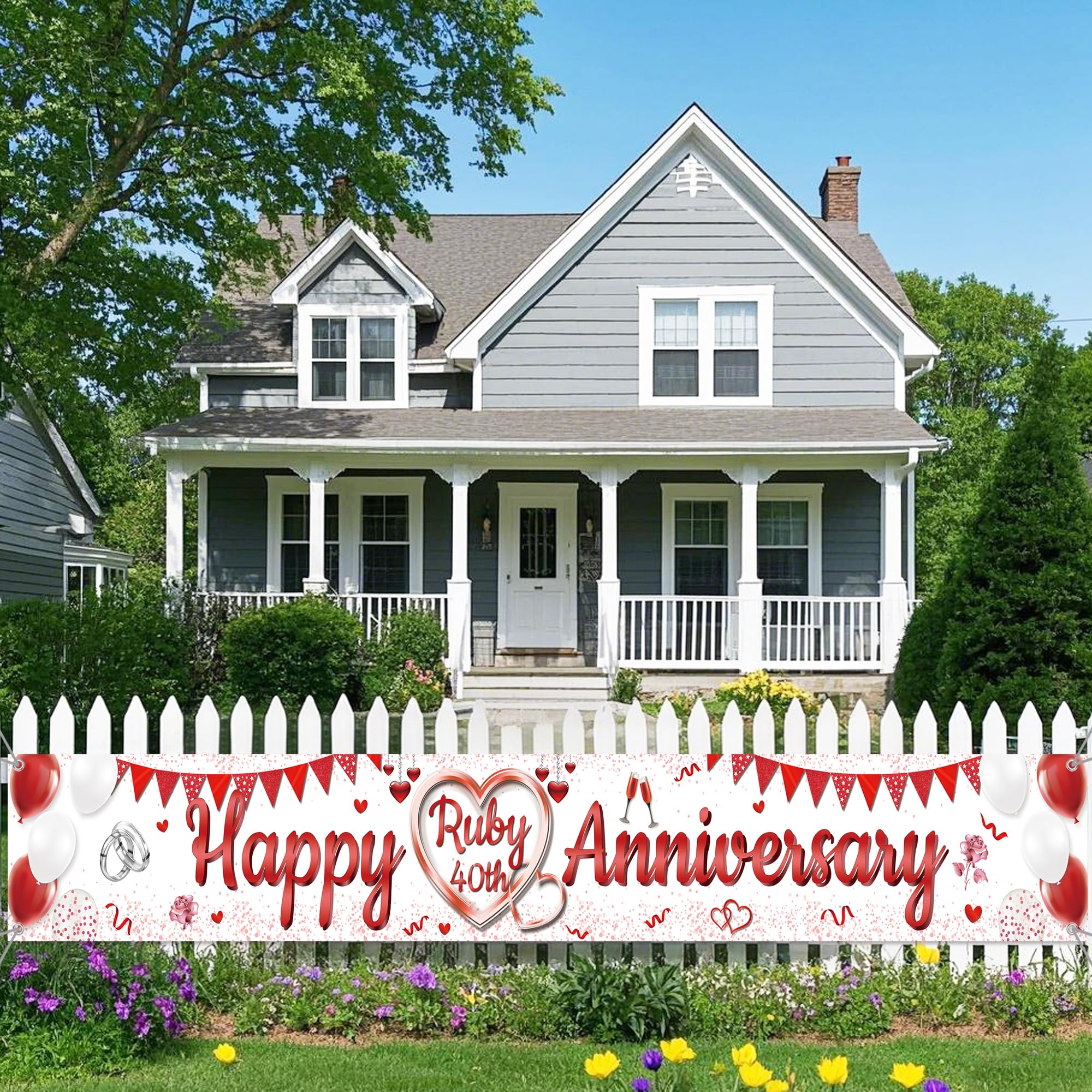 40th Wedding Anniversary Decorations Banner, Happy Ruby 40th Anniversary Yard Banners - Image 2