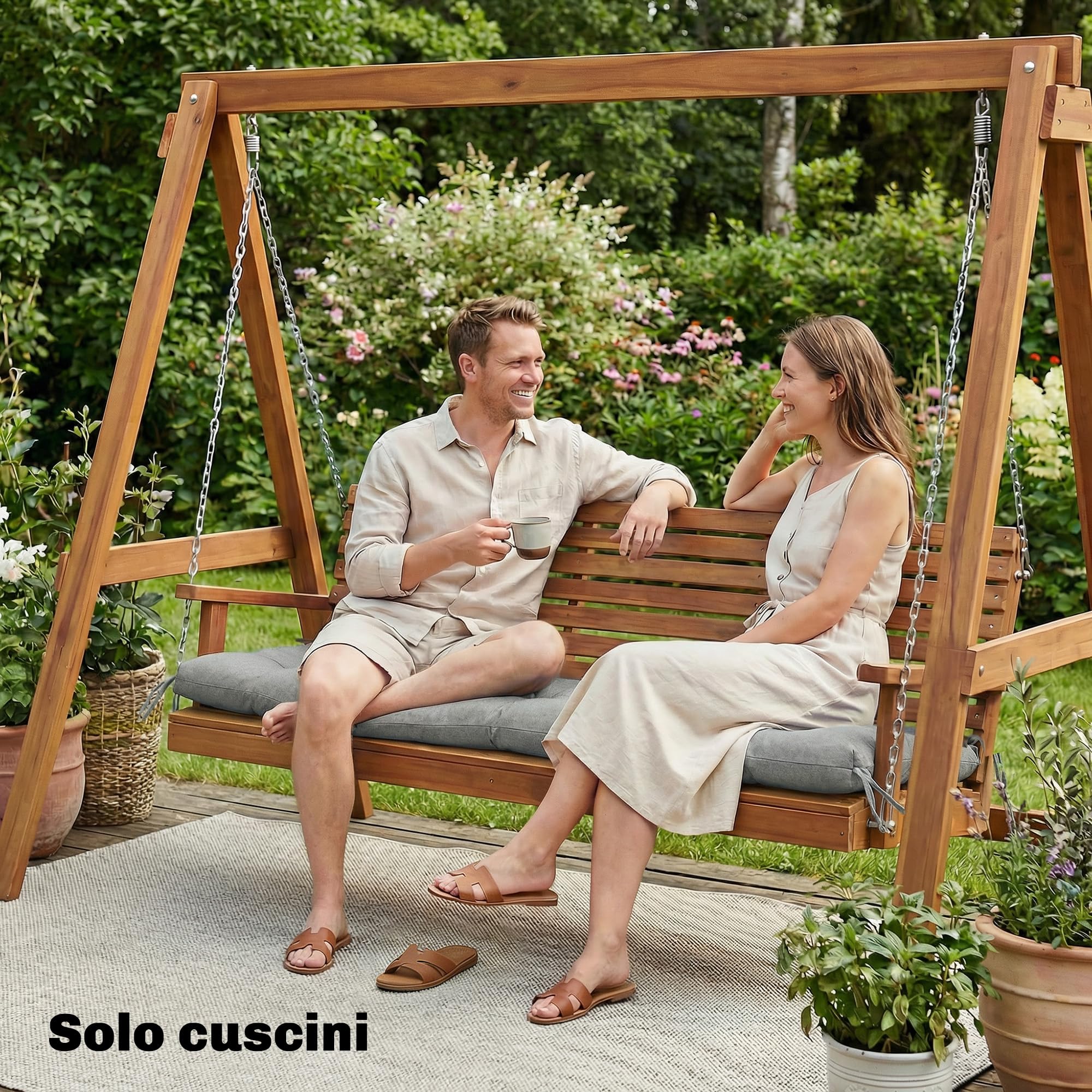 Outsunny Cuscino per Poltrona da Patio, UV50+ con Cinghie di Fissaggio, 198x65x13 cm, Grigio Chiaro