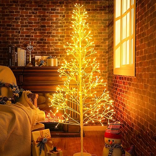 Miniatura 2 de Árboles de abedul iluminados de Navidad, árbol de Navidad artificial alpino, ramita flexible, árbol de luz blanca cálida, árbol de luz artificial