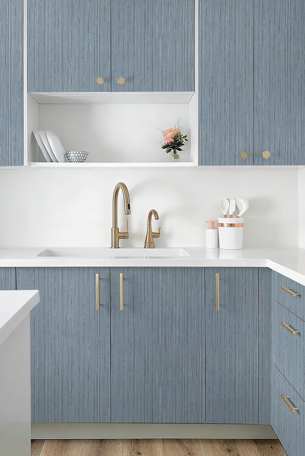 Toduso Light Blue Grasscloth Peel and Stick Wallpaper Modern Texture Contact Paper Bathroom Self Adhesive Wallpaper Removable Waterproof Wall Paper for Bedroom Cabinets Drawers Desk 17.3"x118.1"