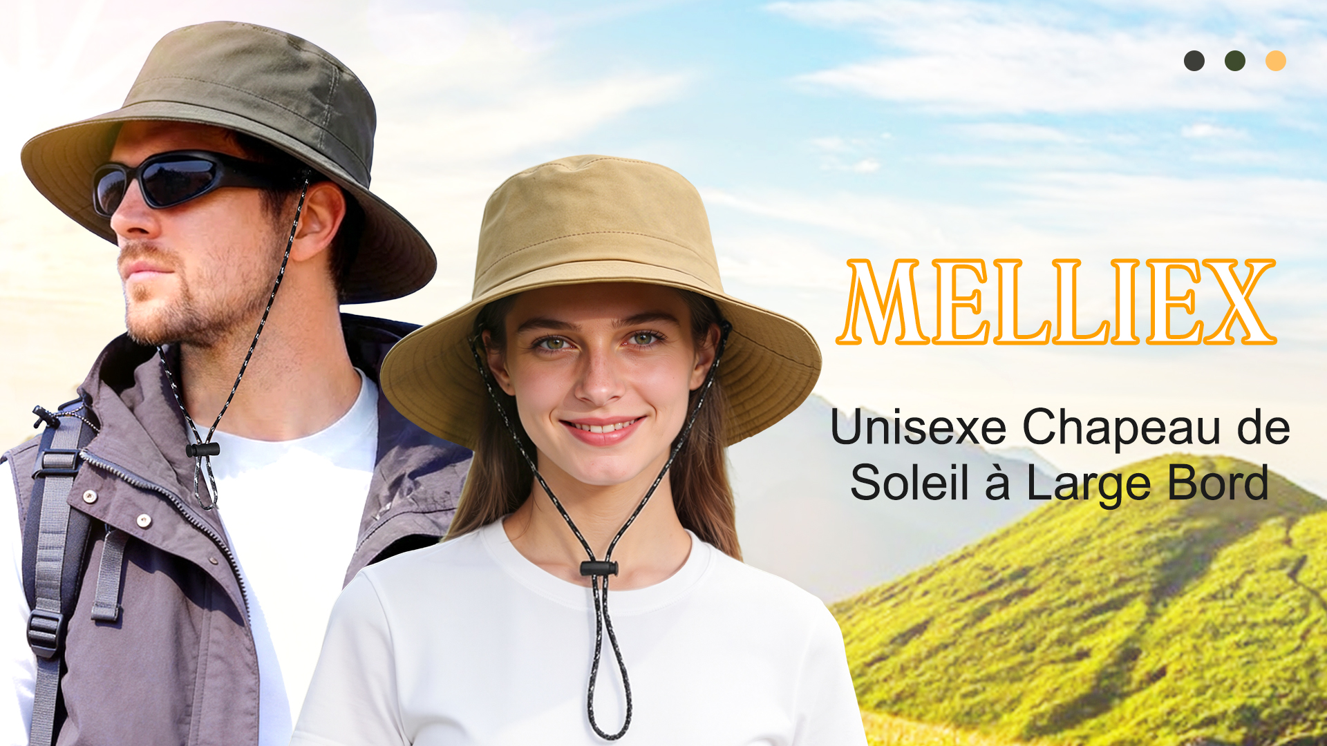 MELLIEX Chapeau De Soleil Homme Femme UV Imperméable Respirant - Boonie Hat à Large Bord Avec Sangle Détachable