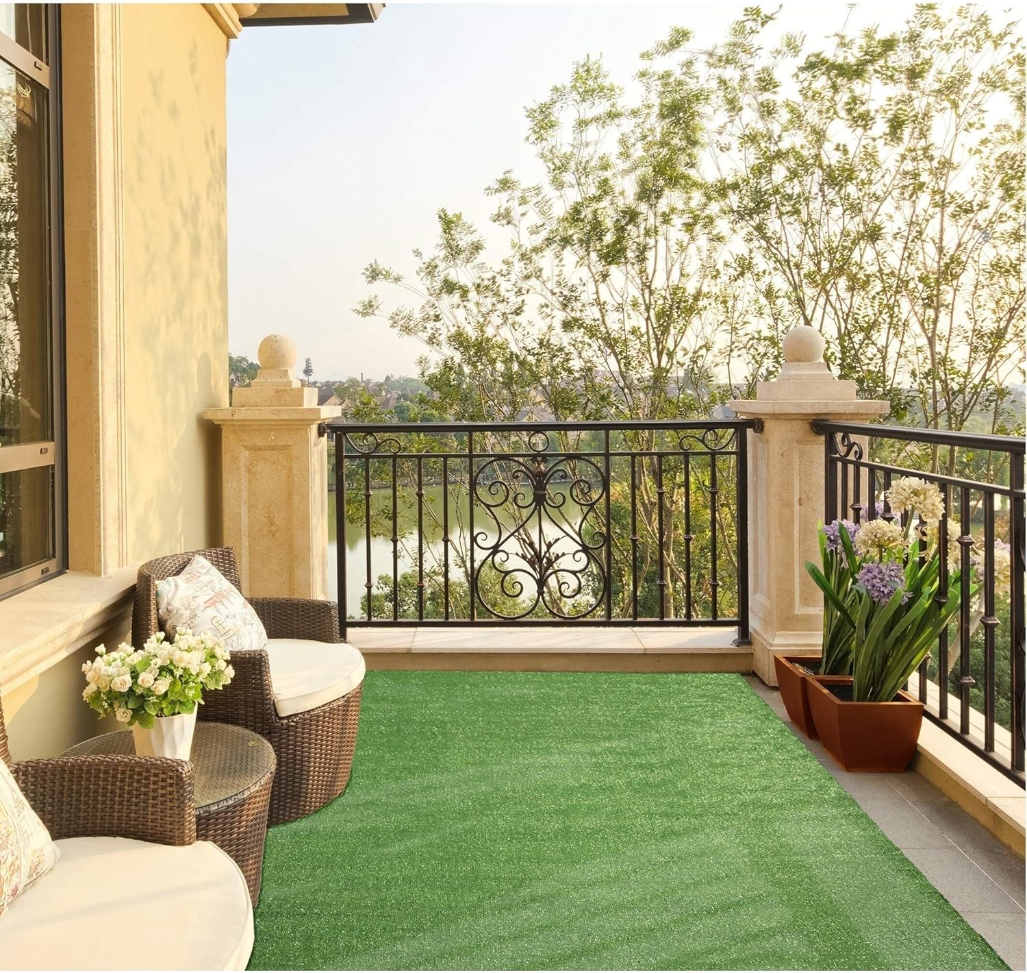 Ottomanson Artificial Grass Turf 3'11" x 6'7" Indoor Outdoor Faux Grass Rug with Drainage Holes, Customizable with Extra Long Size Options, Perfect for Patio Lawn Balcony Weddings Photoshoot Backdrop