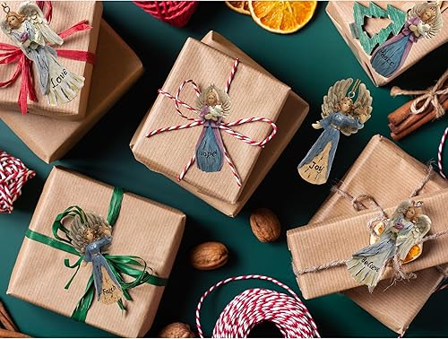 Miniatura 5 de Adornos de Navidad de ángel, juego de 12, pintados a mano y grabados con palabras, fe, creer, esperanza, amor, alegría, paz, decoración navideña