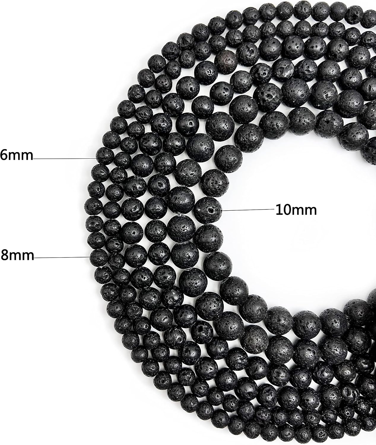 Qiwan Natural String of Jewellery Stones, Round Loose Beads for DIY Jewelry Making, 1 Strand/15 Inches (Black Lava Stone Gemstone, 6mm)