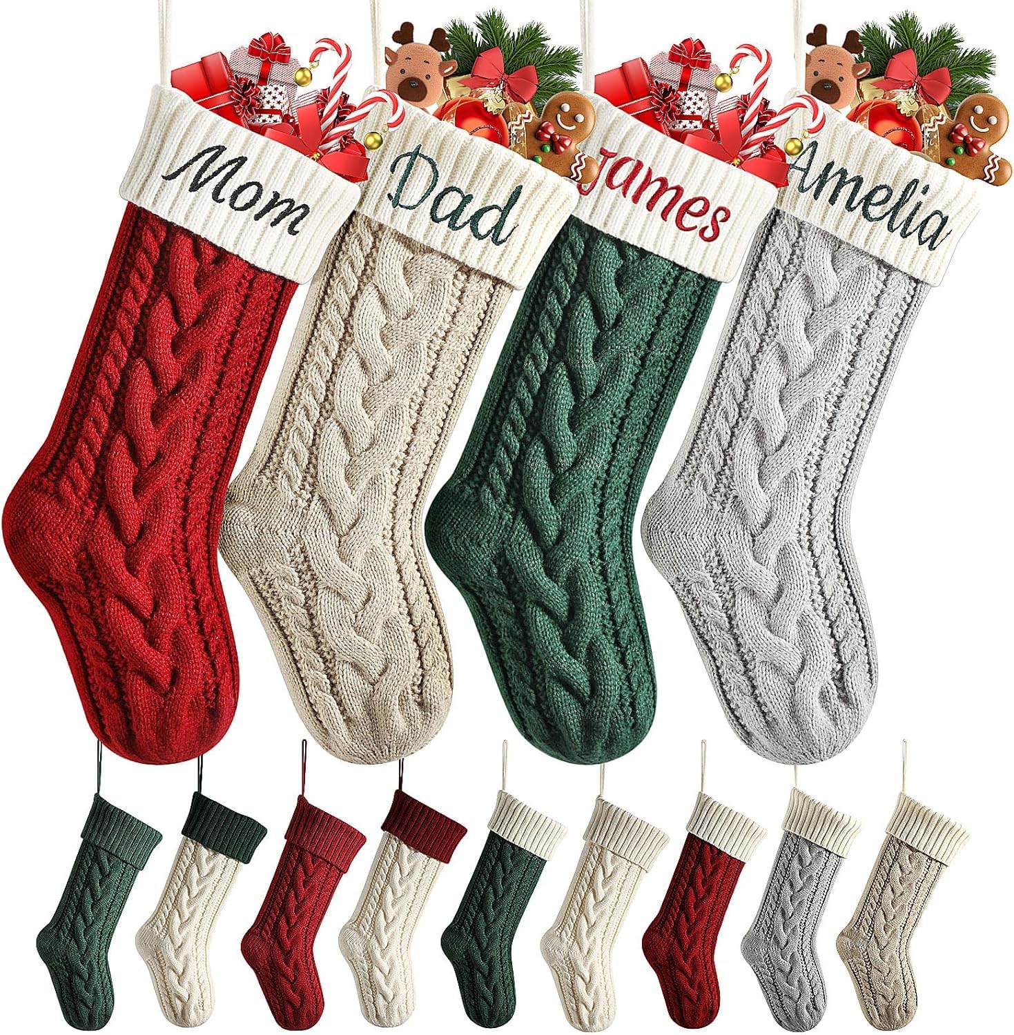 Personalisierte Weihnachtsstrümpfe, 45,7 cm, große benutzerdefinierte Socken mit gesticktem Namen, gestrickter Weihnachtsstrumpf für Kinder, Urlaub und Familie, Socke für Kamin, Weihnachtsfeier