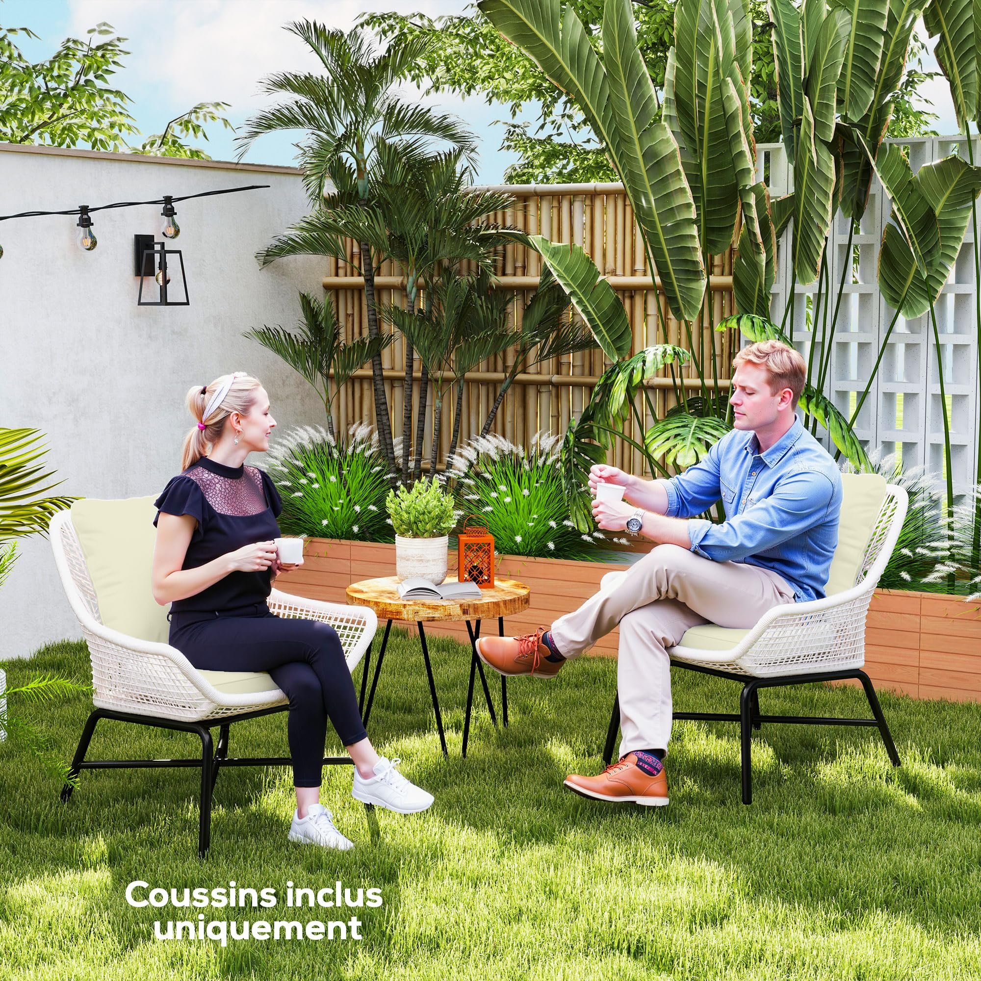 Outsunny Ensemble de 2 Coussins d'assise avec Dossier Confortable Crème