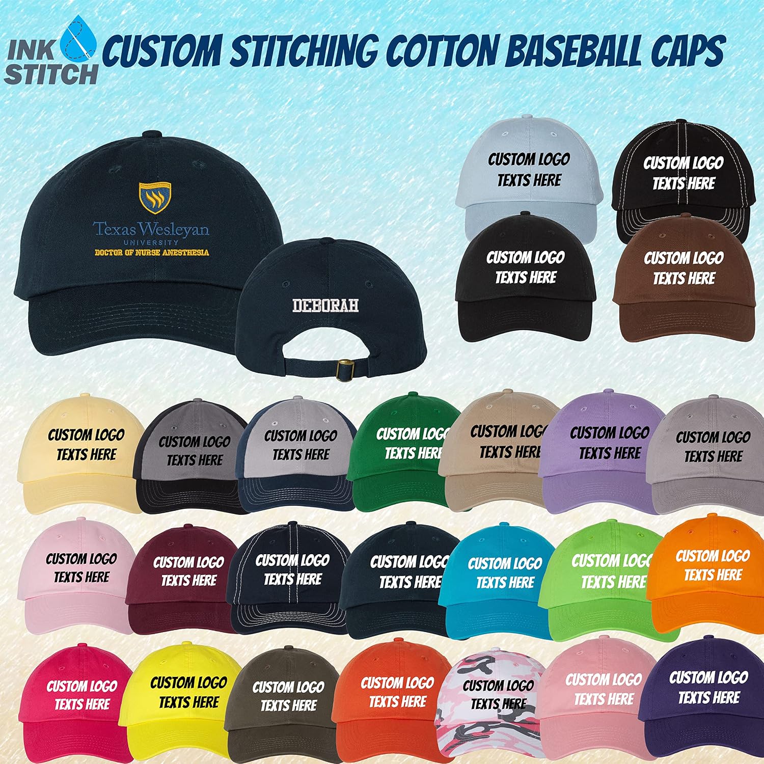 INK STITCH Unisex Vc300a Custom Stitching Logo Texts Monogrammed Cotton Baseball Caps image 3