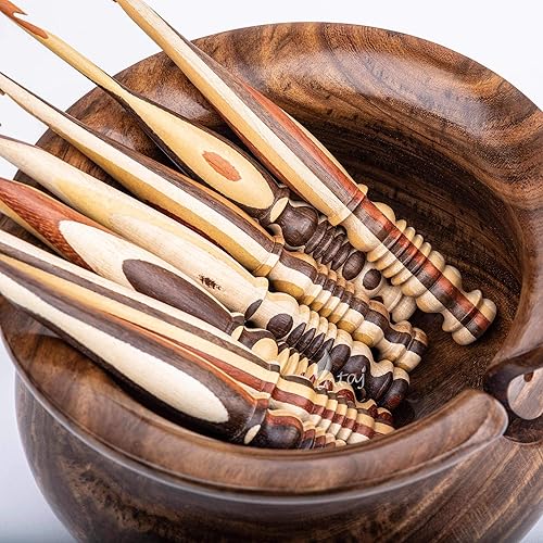 Miniatura 4 de INTAJ - Juego de ganchos de ganchillo de madera hecha a mano para tejidos, agujas de ganchillo de palisandro, agujas de tejer para crocheting de