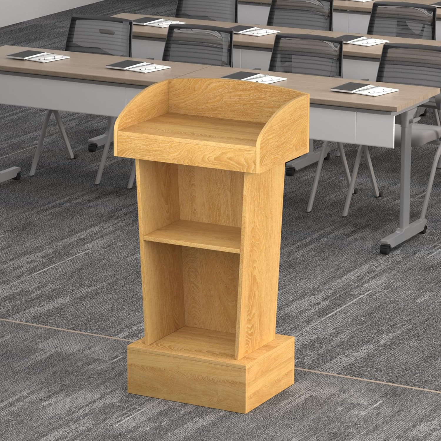 Wooden Podium Stand Lectern Oak Color 16MM Wood Board Elegant Design with Storage Wooden Pulpit for Restaurants Churches Seminars and Schools