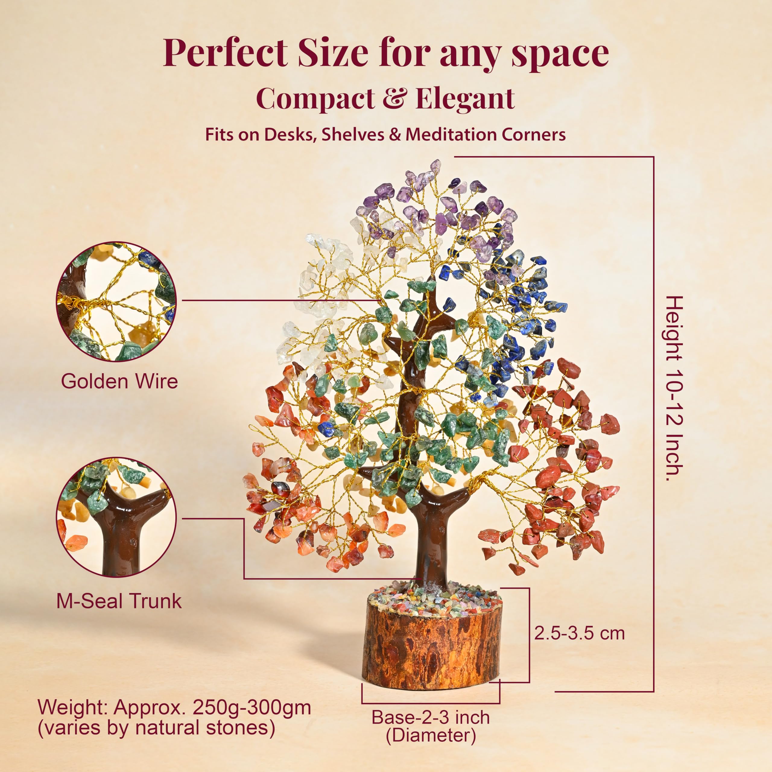 Arbre de vie en cristal 7 chakras – Bonsaï Feng Shui fait à la main, attire la chance – Arbre en pierres précieuses, cristaux de décoration d'intérieur – Arbre à sept chakras pour énergie positive,