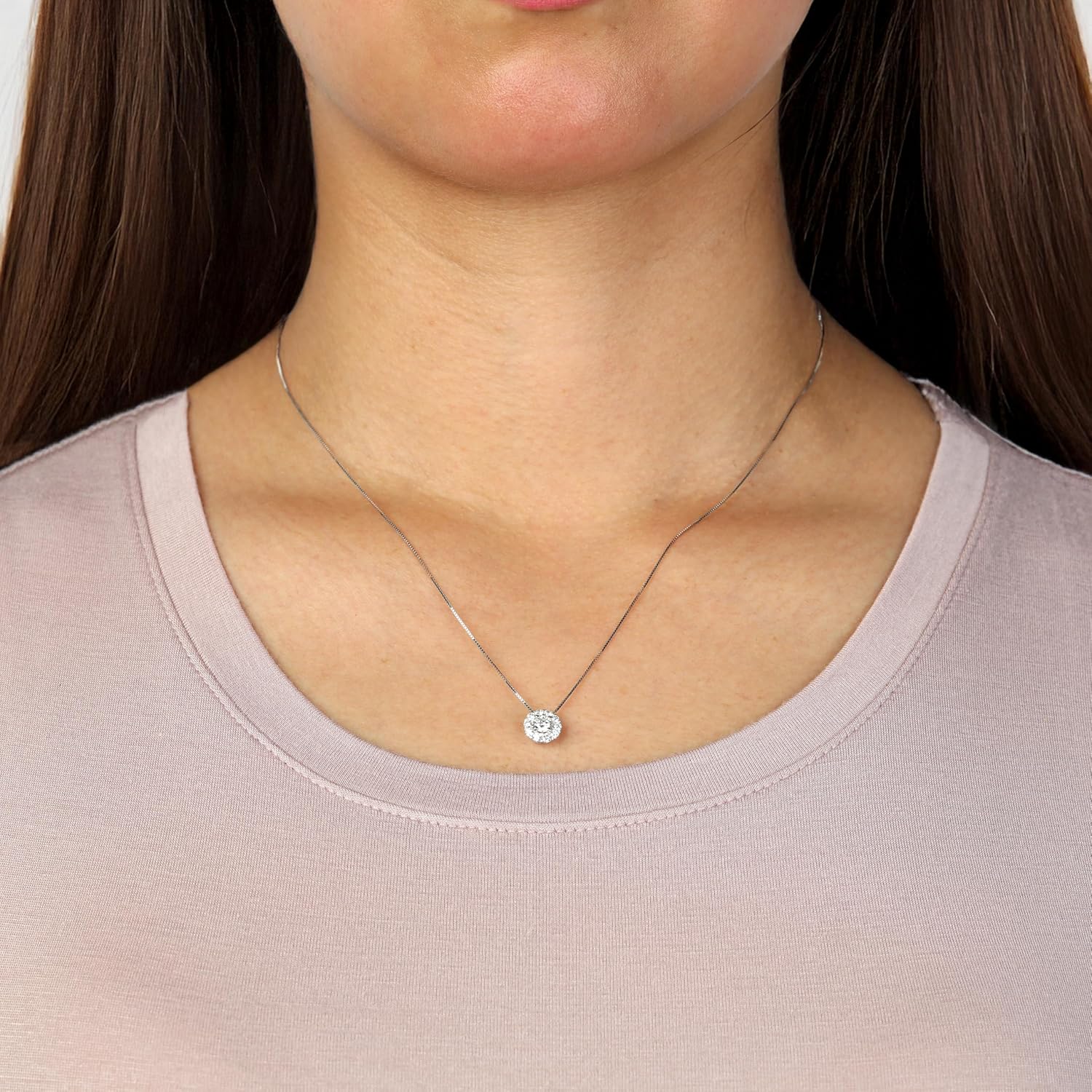 Lavari Jewelers 1/4 to 1/2 Carat Lab Grown Diamond Round Halo Pendant Necklace for Women in 10k White Gold on 18 Inch Chain (G-H, VS2-SI1, cttw) Spring Ring