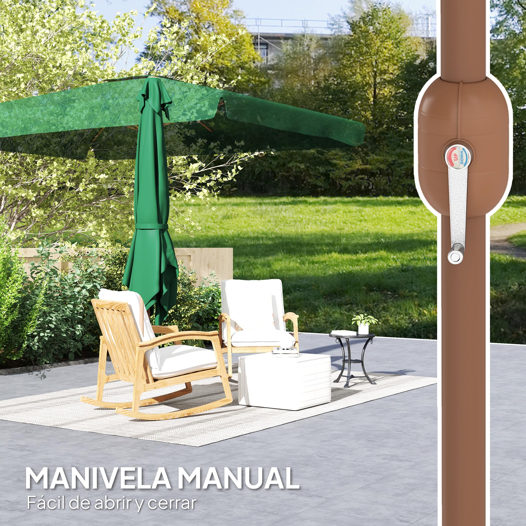 Outsunny Sombrilla de Terraza Exterior 300x200 cm Ángulo Ajustable | Parasol de Terraza Exterior, Mástil de Aluminio, Manivela, Protección UV 50+